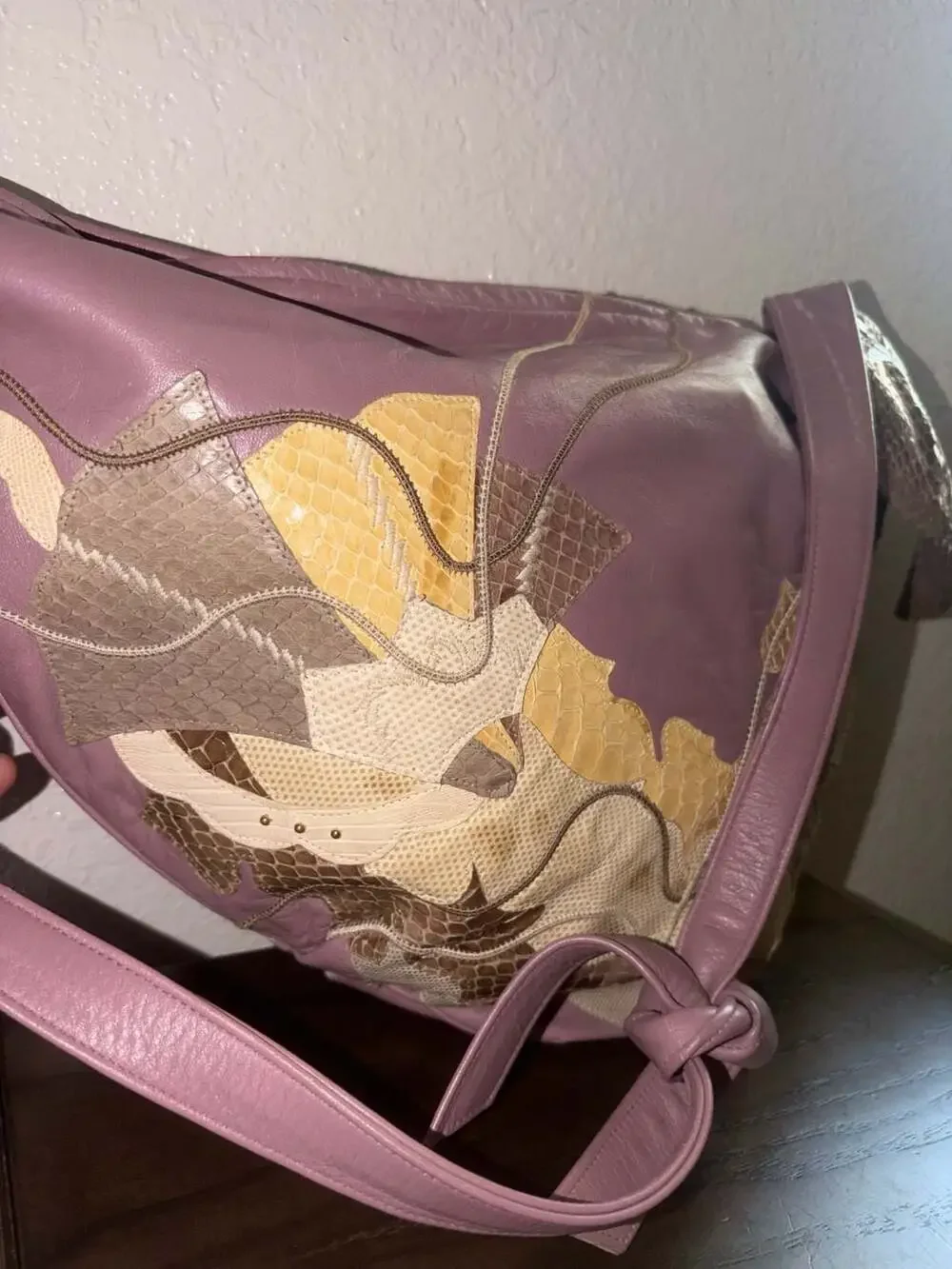 Carlo Fiori Vintage Italian Leather & Snakeskin Patchwork Shoulder Bag